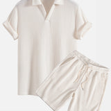 Ensemble — polo gaufré à col V & short gaufré en maille à cordon