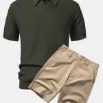 Ensemble — polo en maille jacquard à vagues et col V & short chino en coton