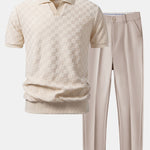 Ensemble — polo en maille à col V à damier & pantalon fuselé coupe slim