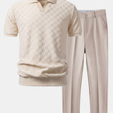 Ensemble — polo en maille à col V à damier & pantalon fuselé coupe slim