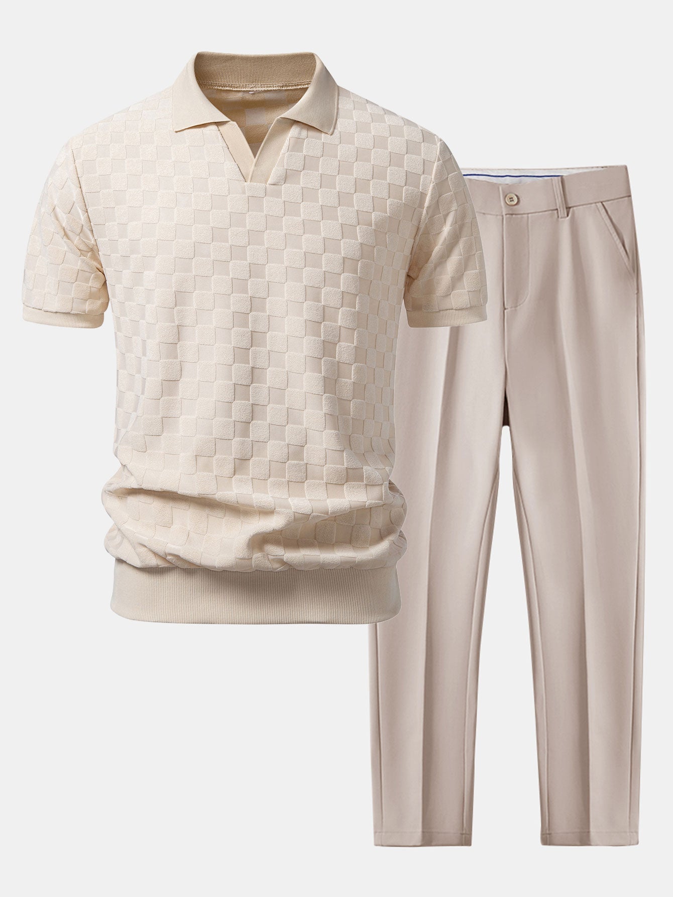 Ensemble — polo en maille à col V à damier & pantalon fuselé coupe slim