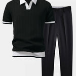 Ensemble — polo en maille texturée contrastante à col V & pantalon fuselé