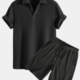 Ensemble — polo gaufré à col V & short gaufré en maille à cordon