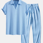 Ensemble — polo côtelé à col V et manches courtes & pantalon côtelé à jambe droite