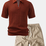 Ensemble — polo crocheté à col V & short texturé froissé à cordon