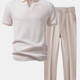 Ensemble — polo jacquard torsadé à col V & pantalon fuselé coupe slim