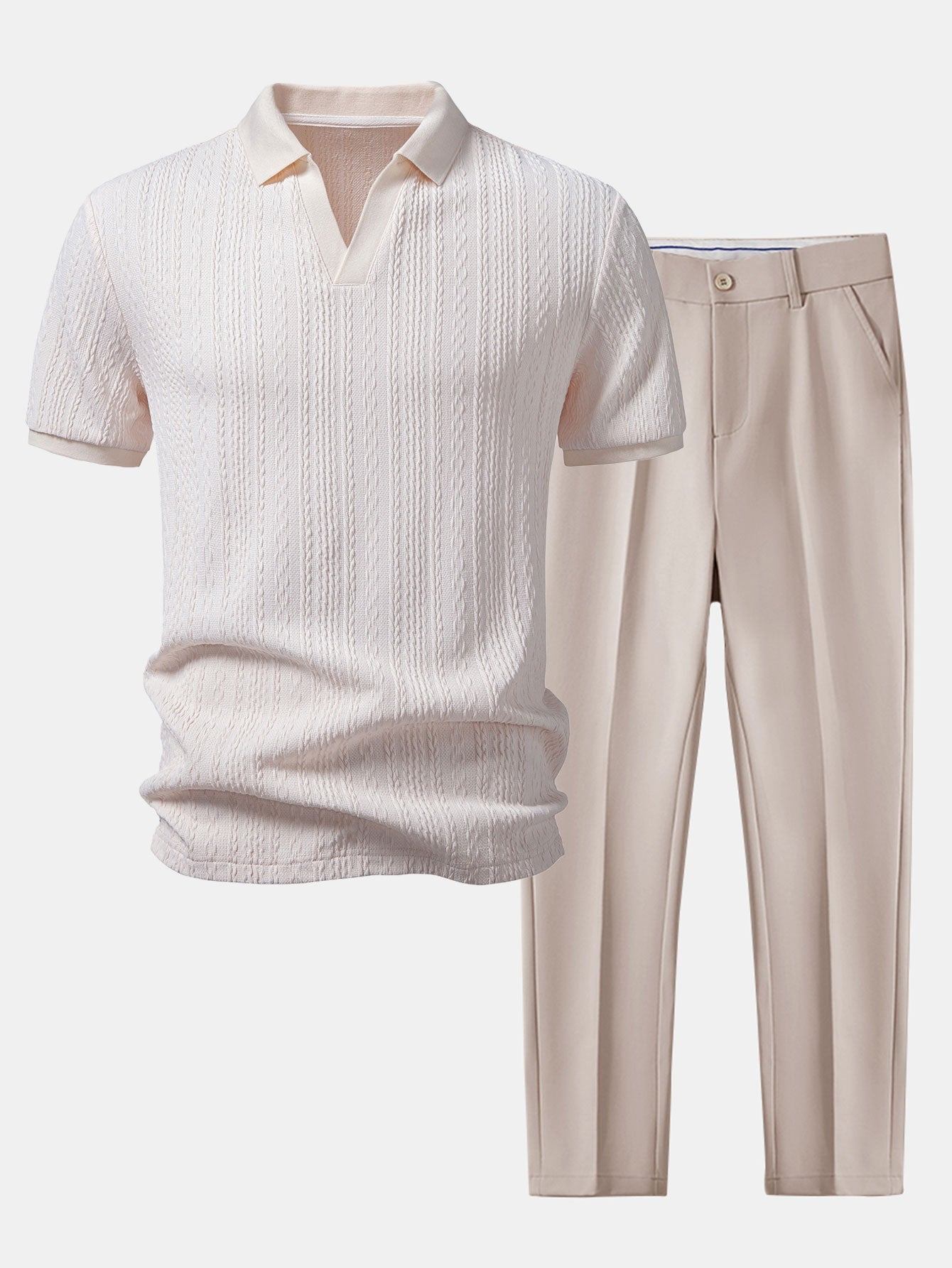 Ensemble — polo jacquard torsadé à col V & pantalon fuselé coupe slim