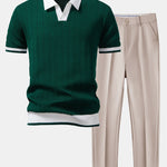 Ensemble — polo en maille texturée contrastante à col V & pantalon fuselé