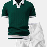 Ensemble — polo en maille texturée contrastante à col V & short chino
