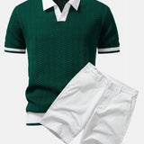 Ensemble — polo en maille texturée contrastante à col V & short chino en coton