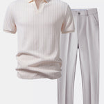 Ensemble — polo jacquard torsadé à col V & pantalon fuselé coupe slim