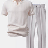 Ensemble — polo jacquard torsadé à col V & pantalon fuselé coupe slim