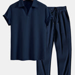 Ensemble — polo côtelé à col V et manches courtes & pantalon côtelé à jambe droite