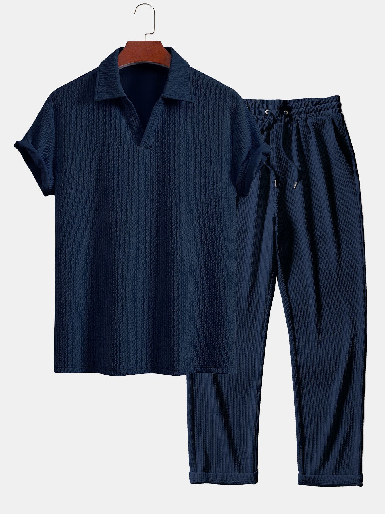 Ensemble — polo côtelé à col V et manches courtes & pantalon côtelé à jambe droite