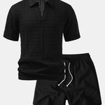 Ensemble — polo crocheté à col V & short texturé froissé à cordon