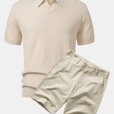 Ensemble — polo en maille jacquard à vagues et col V & short chino en coton