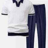 Ensemble — polo en maille texturée contrastante à col V & pantalon fuselé