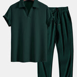 Ensemble — polo côtelé à col V et manches courtes & pantalon côtelé à jambe droite