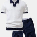 Ensemble — polo en maille texturée contrastante à col V & short chino