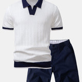 Ensemble — polo en maille texturée contrastante à col V & short chino