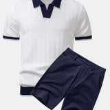 Ensemble — polo en maille texturée contrastante à col V & short chino en coton