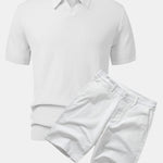 Ensemble — polo en maille jacquard à vagues et col V & short chino en coton