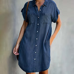 Robe Chemise en Jean à Manches Courtes