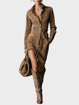 Lise | Robe chemise ceinturée à manches longues