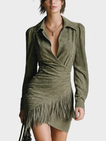 Robe courte verte en viscose à col en V
