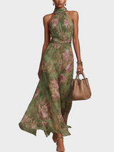 Adélaïde | Robe longue fleurie à col licou