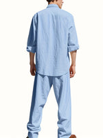 Men's Two Piece Summer Outfit | Linen Shirt & Trousers Set