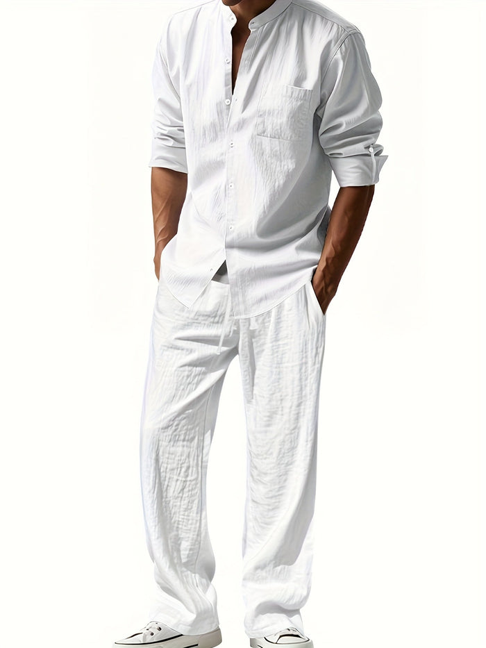 Men's Two Piece Summer Outfit | Linen Shirt & Trousers Set