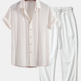 Ensemble Améline — chemise jacquard géométrique & pantalon texturé froissé à jambe droite