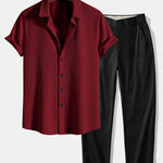 Ensemble — chemise côtelée coupe ajustée & pantalon à jambe droite et taille élastique