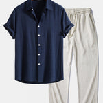 Ensemble Améline — chemise en lin et viscose & pantalon en lin rayé à jambe droite