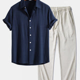 Ensemble Améline — chemise en lin et viscose & pantalon en lin rayé à jambe droite