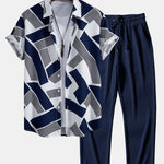 Ensemble — chemise à imprimé géométrique color block & pantalon côtelé à jambe droite