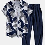 Ensemble — chemise à imprimé géométrique color block & pantalon côtelé à jambe droite