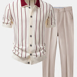 Ensemble — chemise boutonnée en maille rayée & pantalon fuselé coupe slim