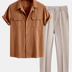 Ensemble — chemise cubaine en lin à poches & pantalon fuselé coupe slim
