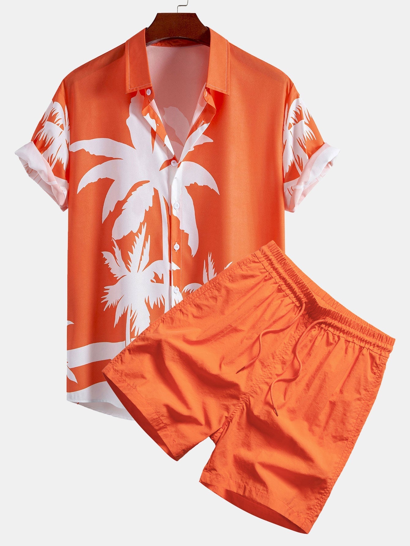 Ensemble — chemise à imprimé palmiers & short de bain mi-long à cordon