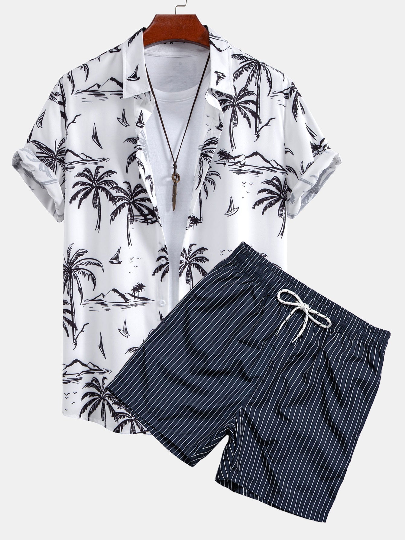 Ensemble — chemise à imprimé palmiers tropical & short de bain à imprimé rayé