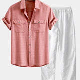 Ensemble Améline — chemise texturée à deux poches & pantalon en lin à jambe droite