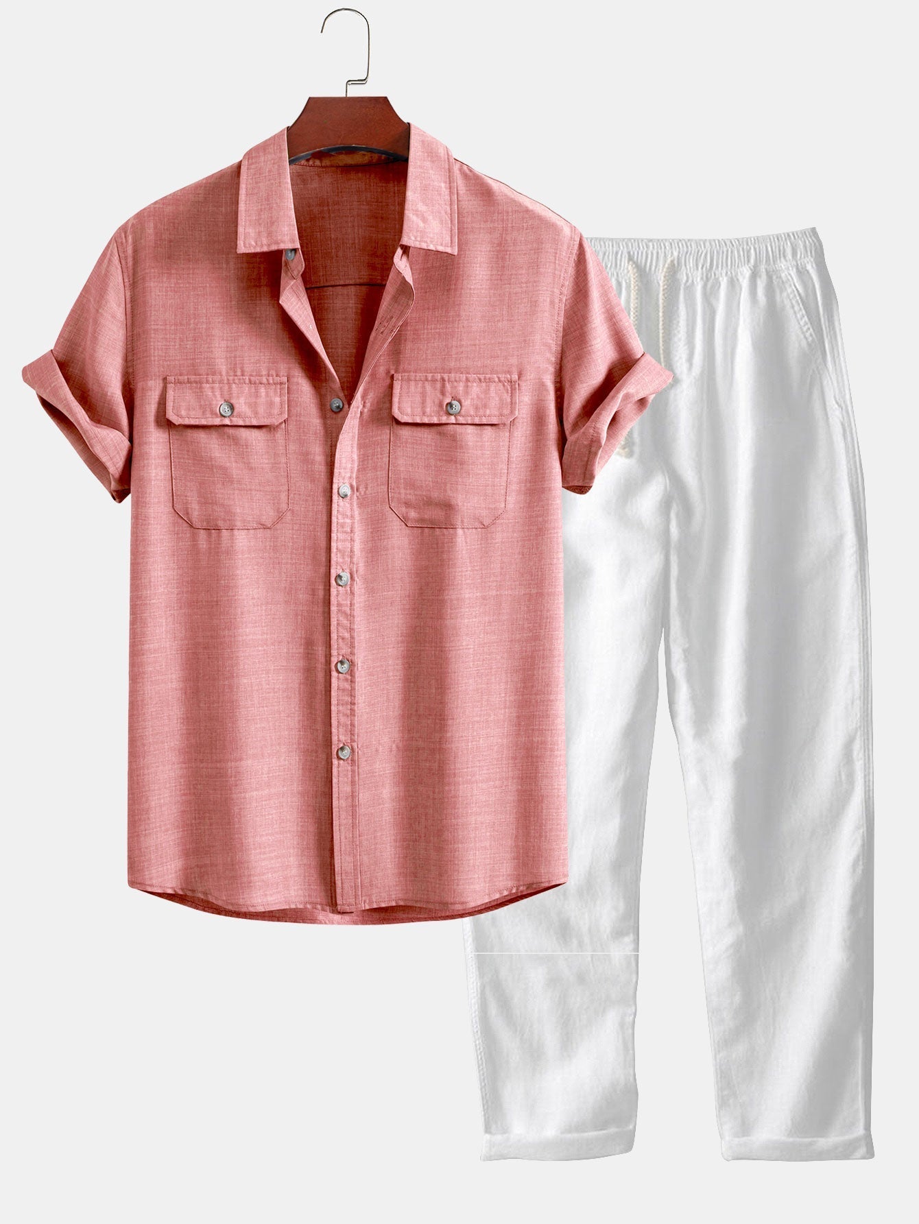 Ensemble Améline — chemise texturée à deux poches & pantalon en lin à jambe droite