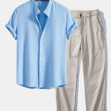 Ensemble — chemise côtelée à col officier coupe ajustée & pantalon à taille élastique
