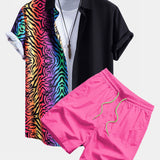 Ensemble — chemise patchwork tigre coloré & short de bain