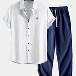 Ensemble — chemise en lin à manches courtes & pantalon en lin à jambe droite