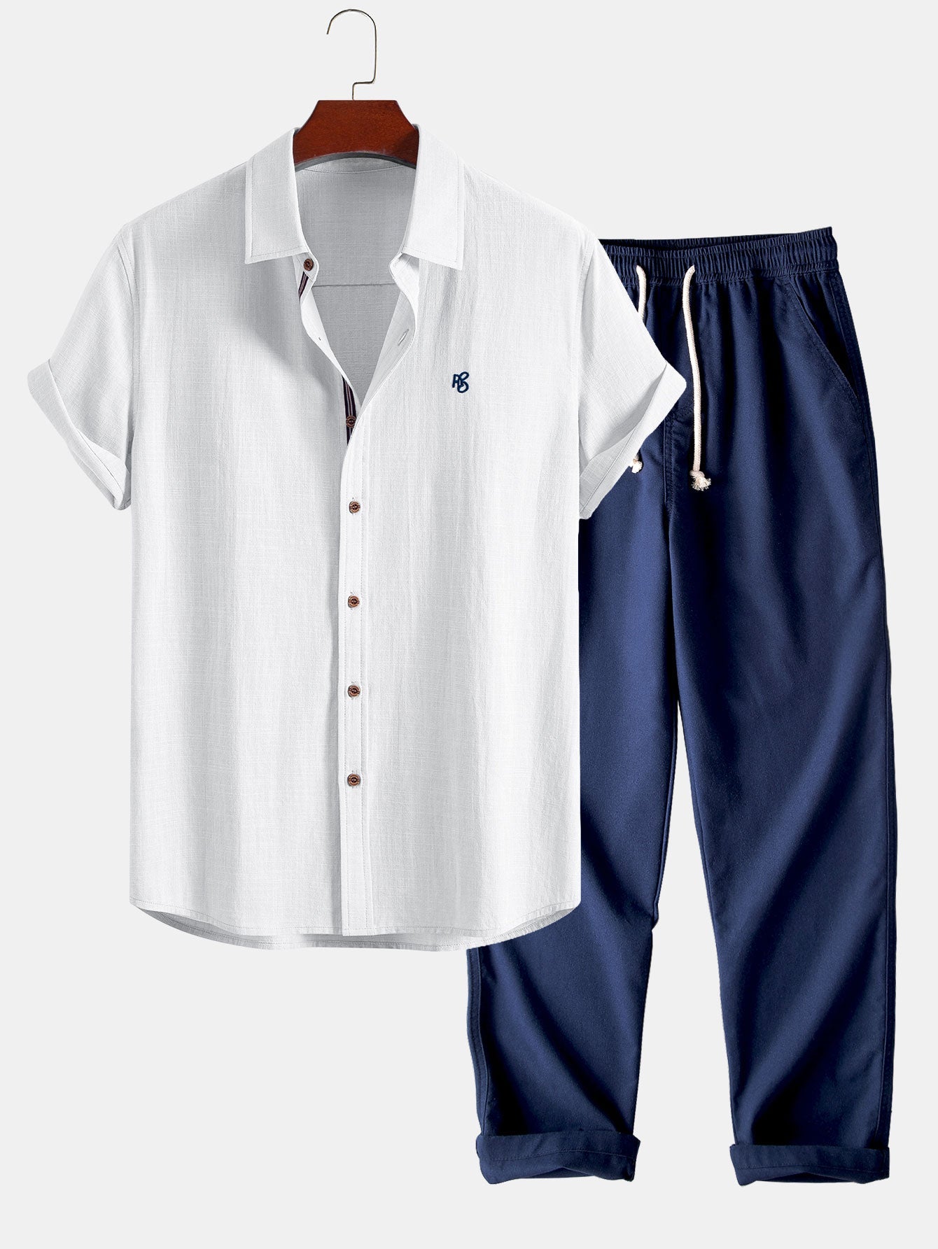 Ensemble — chemise en lin à manches courtes & pantalon en lin à jambe droite