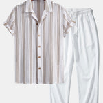 Ensemble — chemise cubaine en maille rayée & pantalon texturé froissé à jambe droite