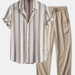 Ensemble — chemise texturée rayée & pantalon texturé froissé à jambe droite